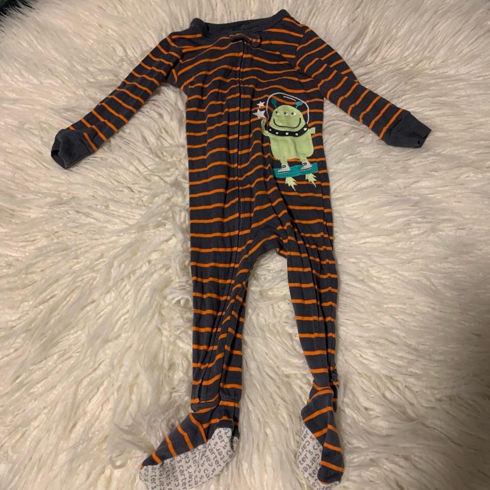 Carters orange striped 12M pajama alien